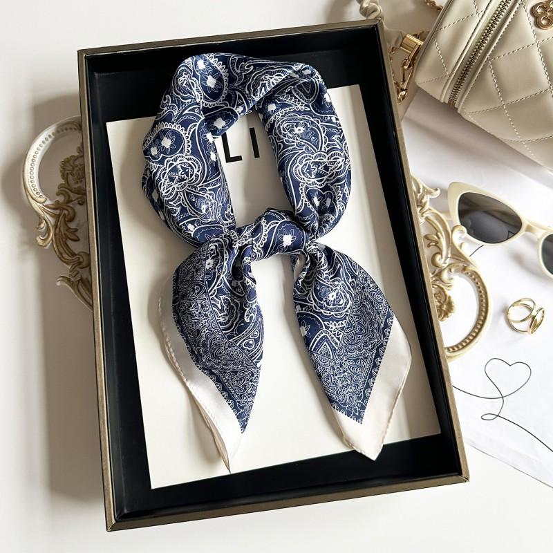 Elegant Silk Square Scarf Women - Lightweight Neck Wrap Sun Protection Stylish Accessory In Navy Blue Black Beige Red