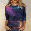 Women's Fashion Casual Seven-Point Sleeve Print Round Neck Top
