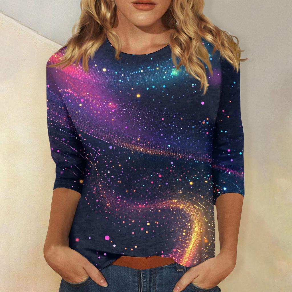 Women's Fashion Casual Seven-Point Sleeve Print Round Neck Top