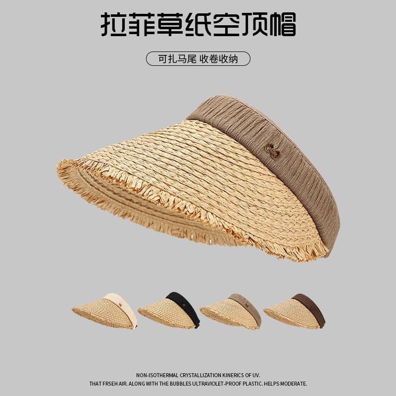 Großer Krempe leerer Oberteil Strohhut Damen Reise Strandurlaub UV-Schutz Sonnenhut großer Kopf zeigt Gesicht kleiner Fischerhut
