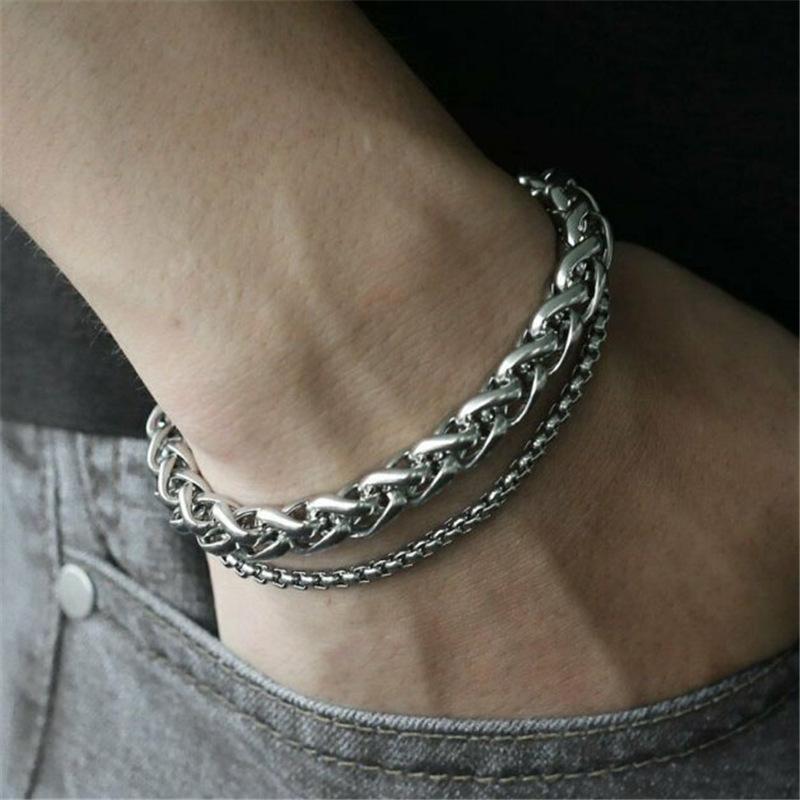 Domineering Silver Titanium Steel Men's Bracelet - Stylish and Unique.