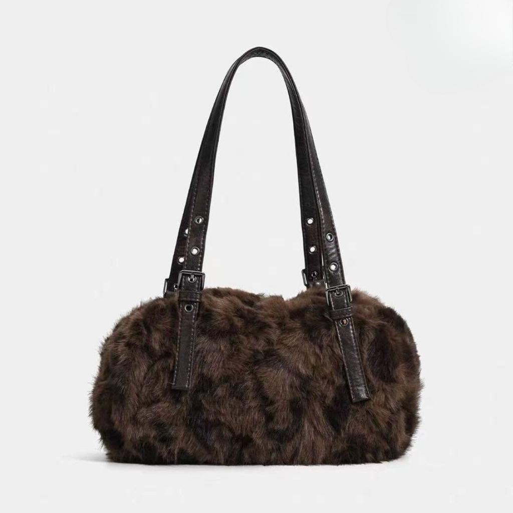 Leopard Print Plush Bag Women's Autumn/winter New Fashion Fuzzy Shoulder Bag