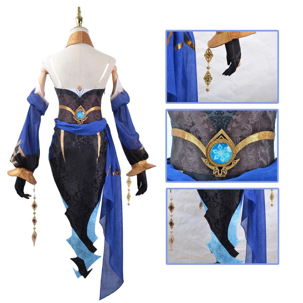 Layla Cosplay-Kostüm, komplettes Set, 14-teiliges Kleid, vorgestylte Layla Cosplay-Perücke, hitzebeständige Perücke