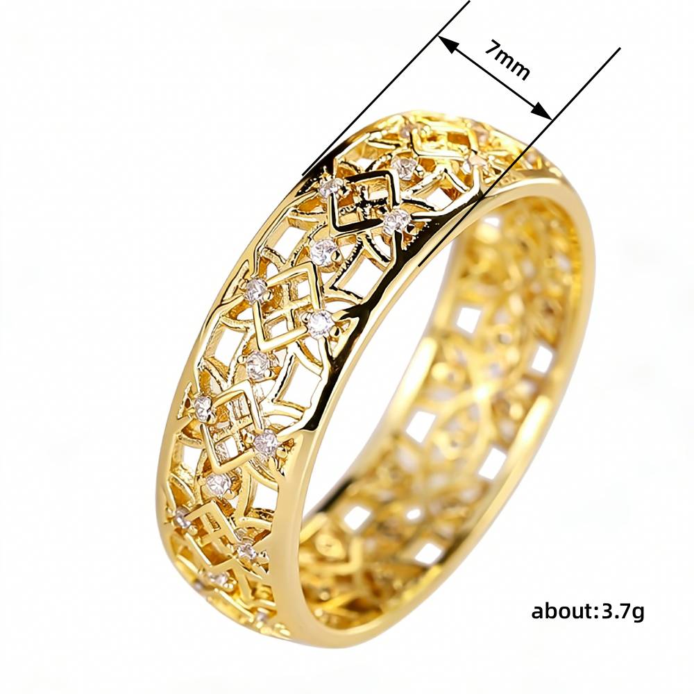 Huitan Hollow Out Design Women Ring Versatile Party Daily Inlaid Shining CZ Trendy Accessories Gold Color Fancy Wedding Jewelry