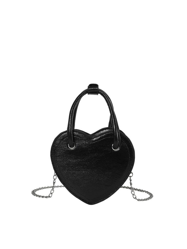 Street Chic Pu Small Square Bag Trendy Heart-shaped Zipper Closure Shoulder Bag Silver