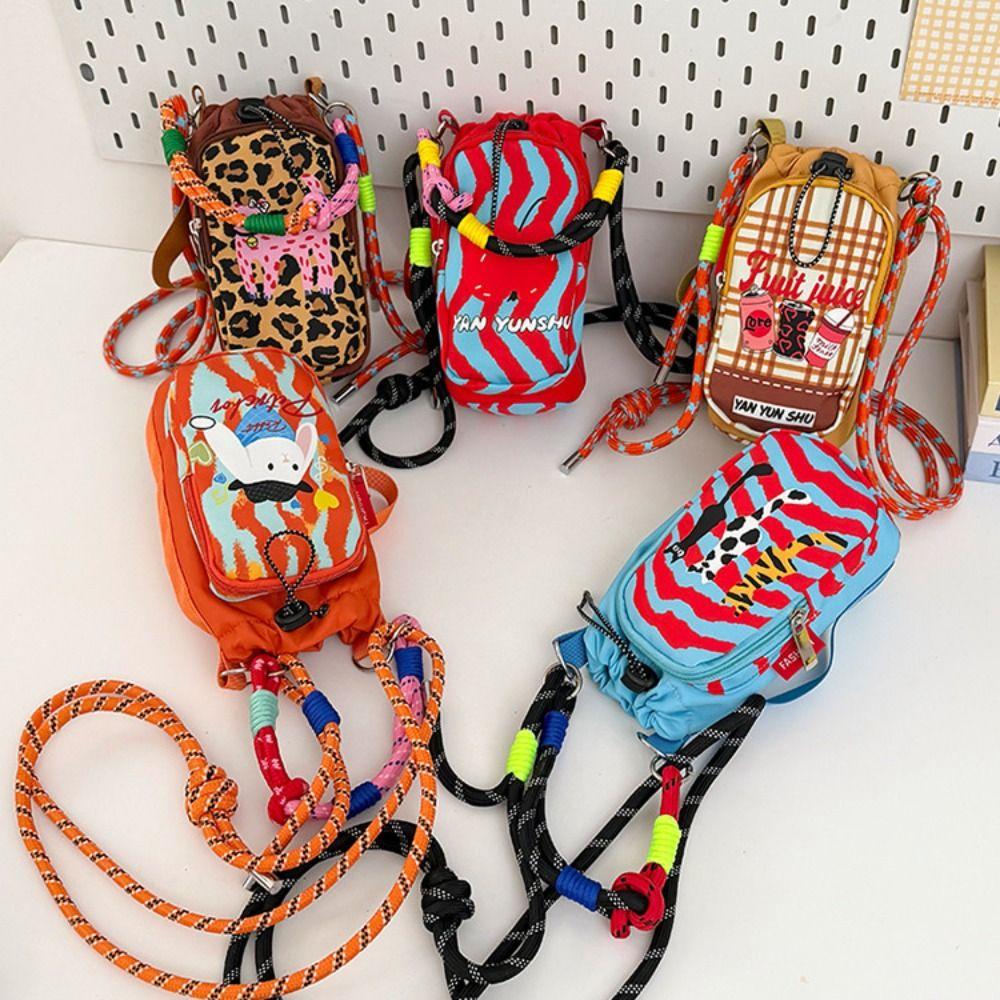 Lightweight Drawstring Crossbody Bag Cartoon Thermal Mugs Carrier Bag Nylon Shoulder Bag Walking