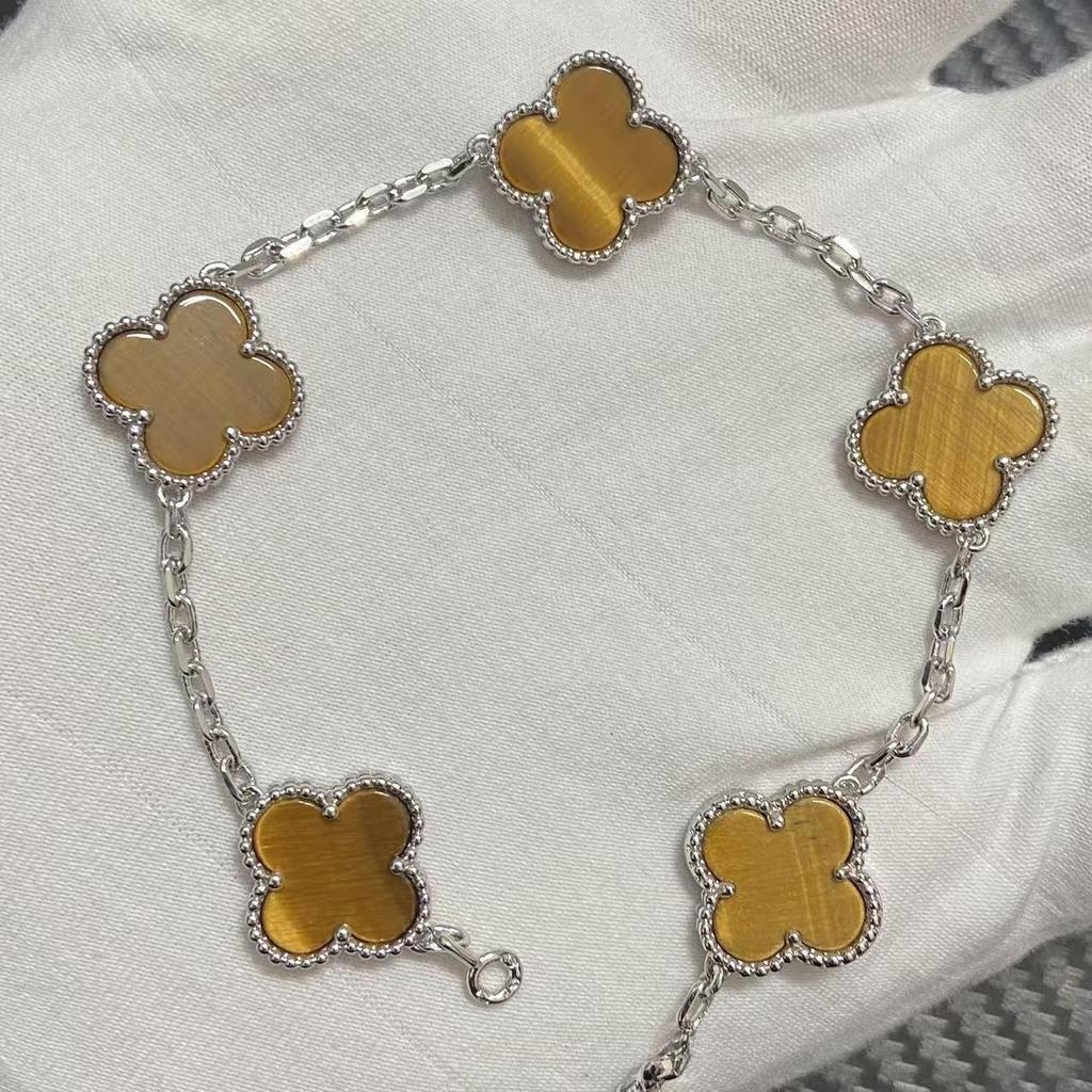 Nuova Versione Bracciale Quadrifoglio Cinque Fiori Agata Rossa Naturale Madreperla Bianca Bracciale da Donna Bracciale Laser