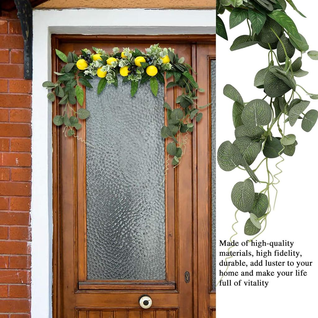 Flower Swag, Artificial Lemon Floral Swag, Door Swag Wreath Twig Simulation Hanging Ornament for Home Wedding Wall Door Decoration