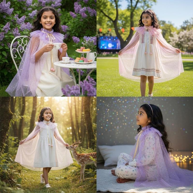 Sequins Tulle Princess Cape Princess Cloak Princess Cosplay Costume Accessory for Halloween Carnivals Birthday Party