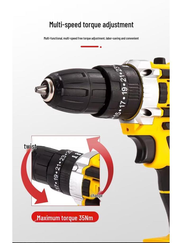 Rechargeable Brushless Hand Drill - Portable Lithium Battery Impact Drill for Metal and Wood