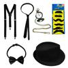 1920s Gangster Style Accessory Set - Vintage Gentleman Fedora, Suspender, Pocket Watch & Mustache Combo