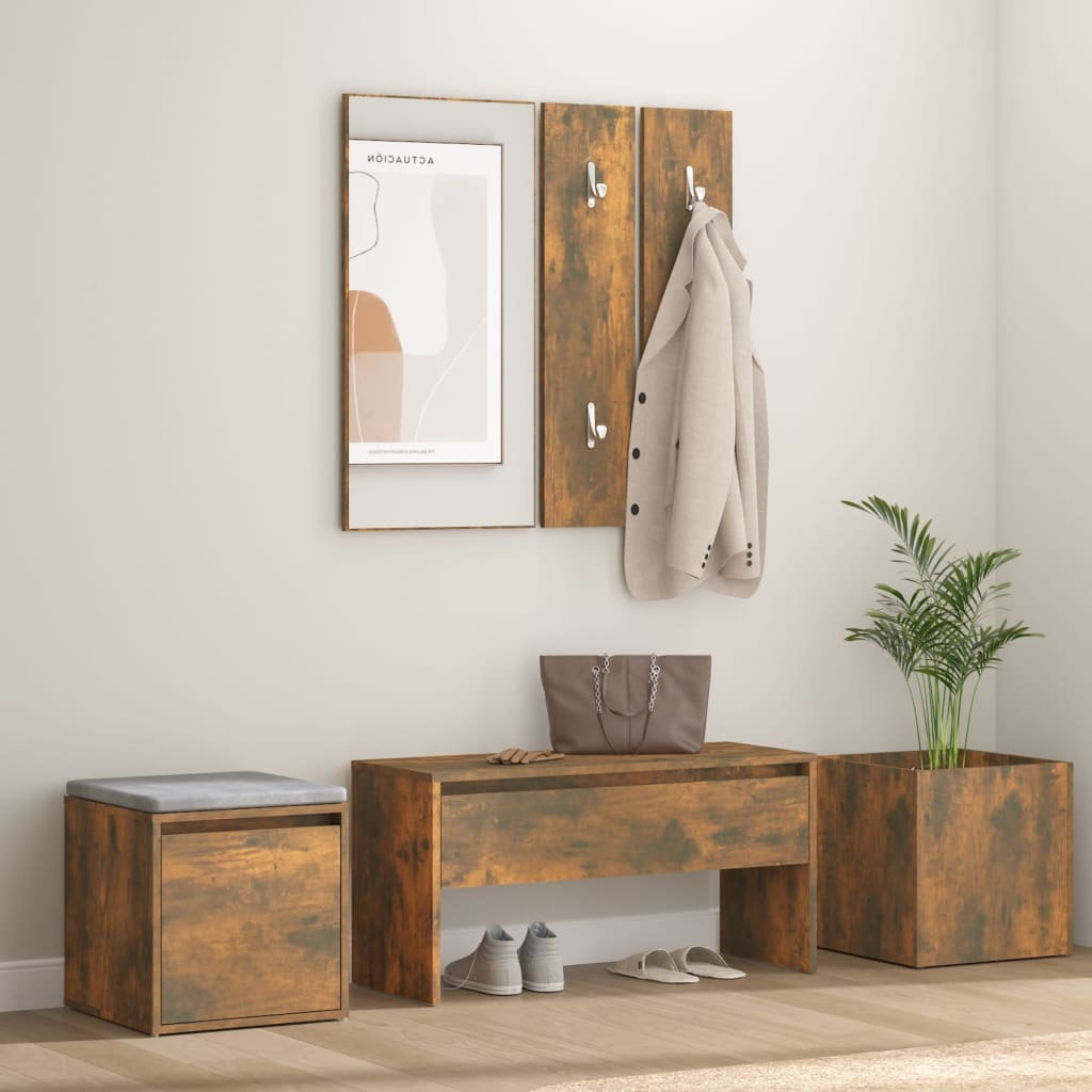 Hallway Furniture Set Smoked Oak Wood Based Material