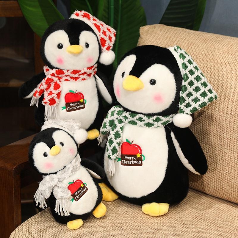 Cartoon Christmas Penguin Plush Toys Lovely Penguin Wear Christmas Hat Scarf Dolls Stuffed Soft Pillow Baby Girls Birthday Gift