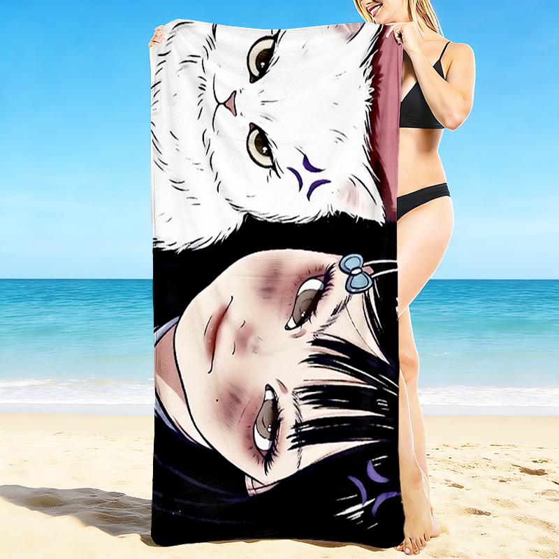 1Pc Ethereal Cat Girl Beach Towel Quick Dry Multiuse For Beach Pool Gym Yoga Home Travel Christmas Halloween Xmas Gift S1737