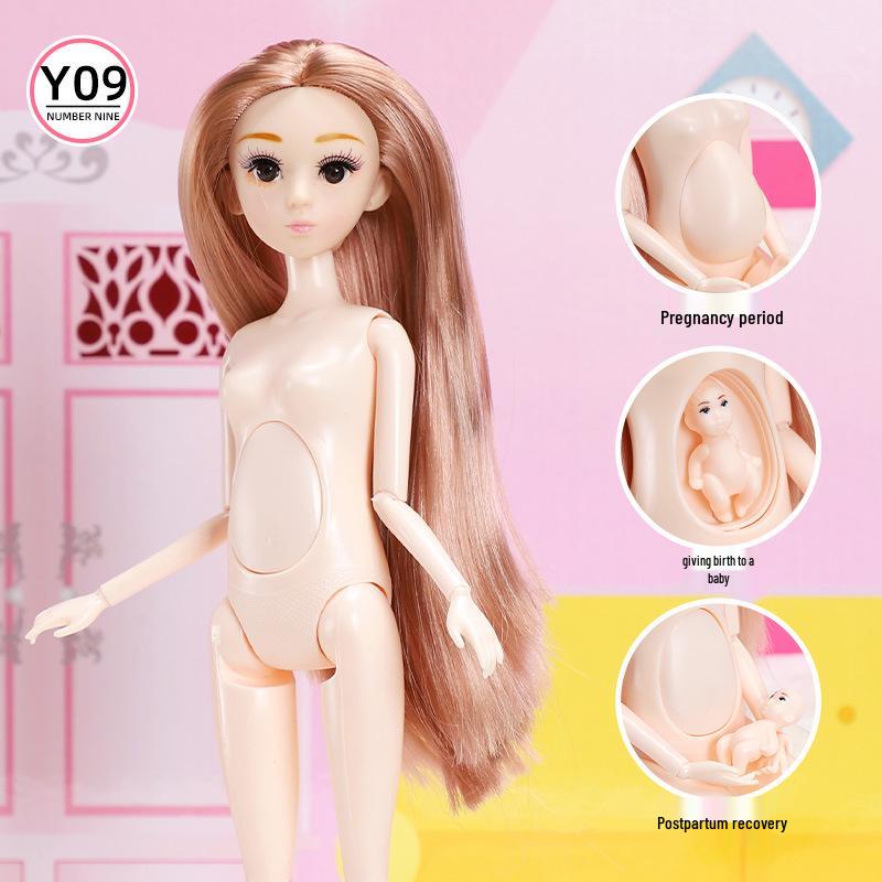 30CM Pregnant Doll with Real Eyes & Long Eyelashes – Multi-Jointed Nude Doll Body