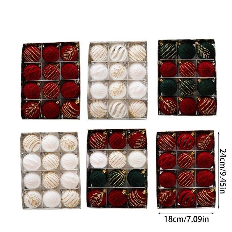12 pezzi di decorazioni per l'albero di Natale in velluto, palline colorate dipinte, decorazioni festive per la casa e il matrimonio