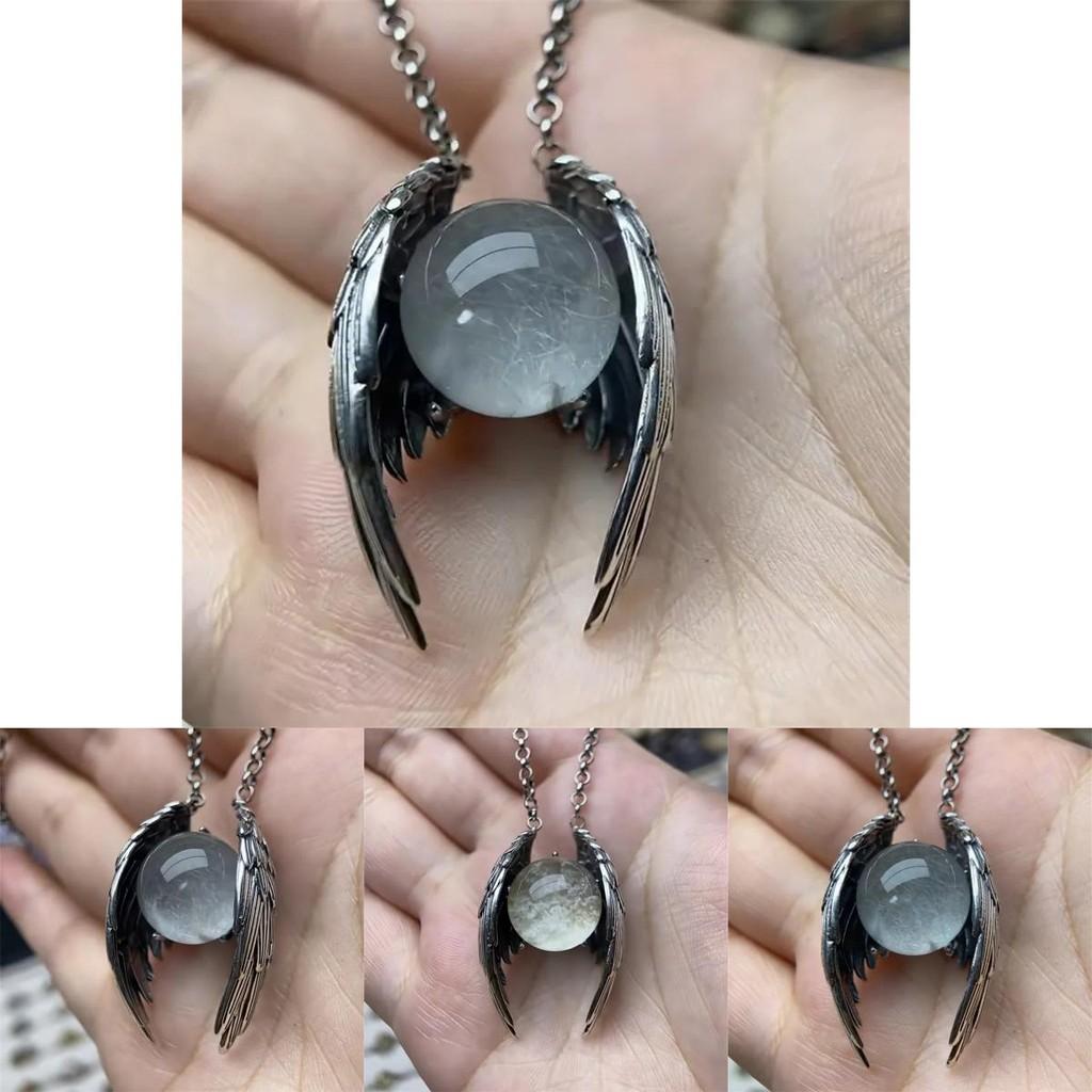 Ghost Wings Faux Crystal Pendant Necklace With Wing And Sphere Elements For Daily Style