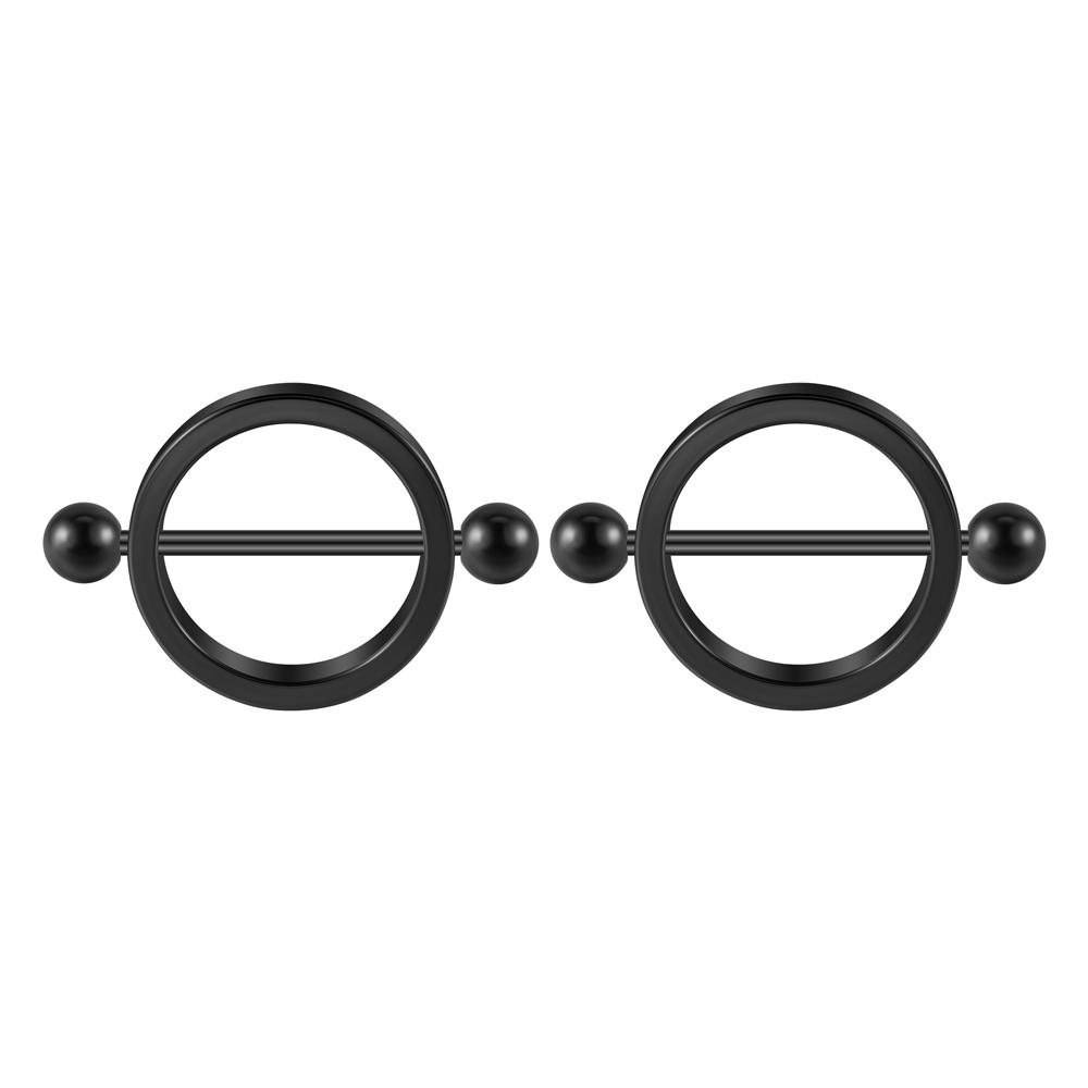1 Paar Chirurgischer Stahl Schwarz Vergoldet Brustwarzenpiercing Runder Creolen Langhantel Brustwarzenschild Frauen Sexy Piercingschmuck 14G