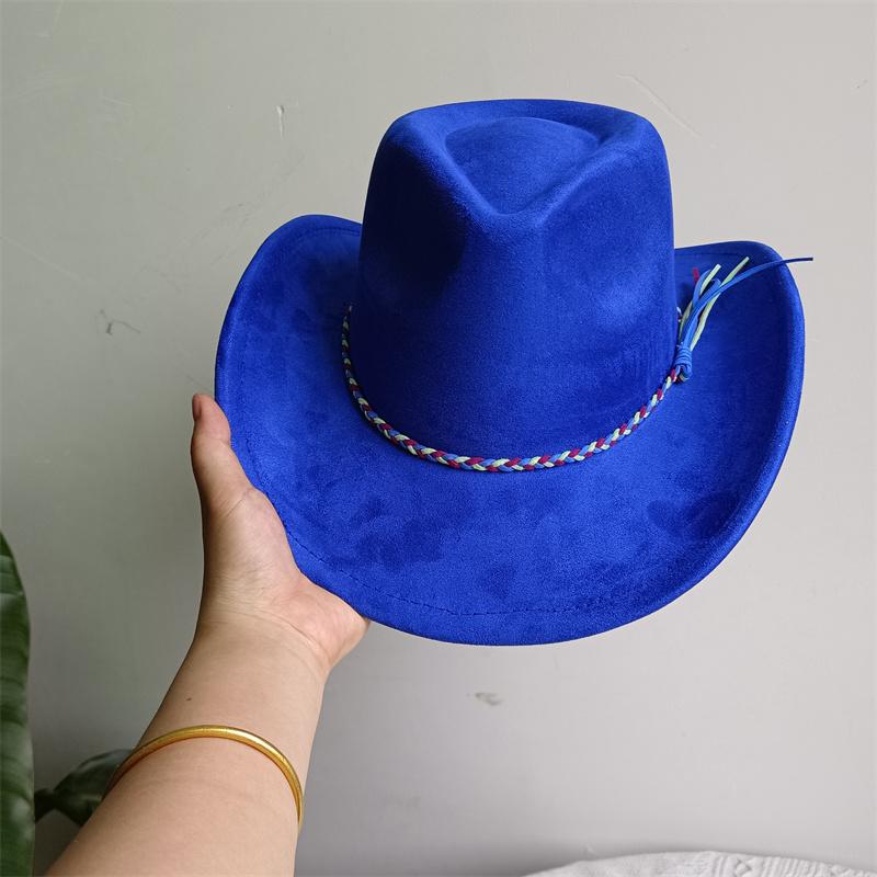 Cowboy Hat Suede Solid Color Men and Women Wide Brim Jazz Hat Outdoor Sun Hat Suitable for All Kinds of Parties Knigh