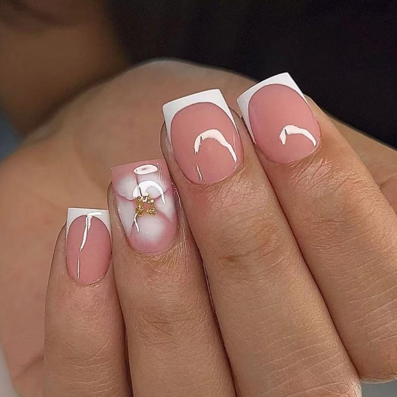 

Selfs Adhesive Glitters Press On Nails French Ombres Floral Pattern Easy Application Reusable Fake Nails Plastic Nails Art For Daily Wear 1