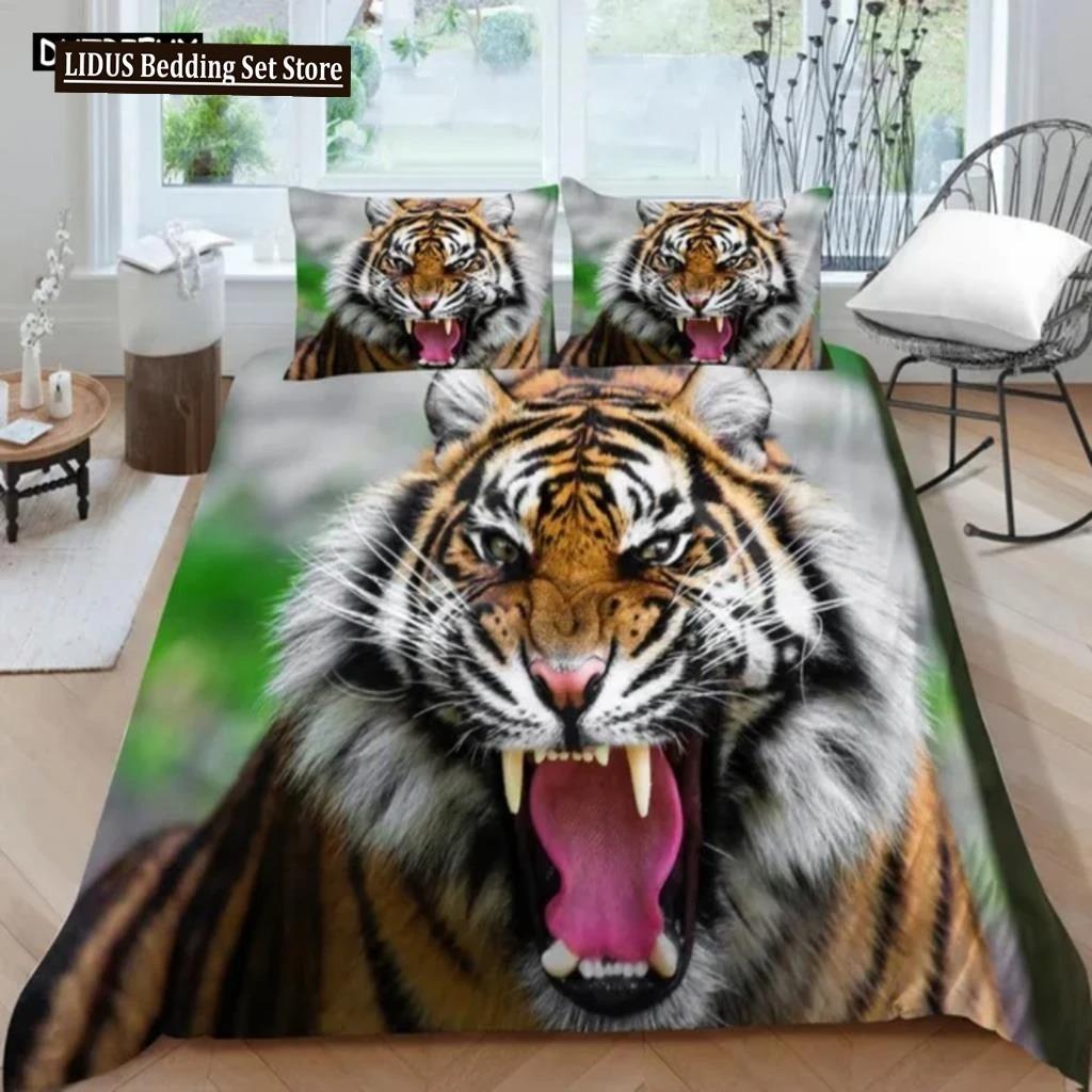 3D Animal Tigers Bedding Set 23PCS Soft Microfiber Queen King Twin Size Duvet Cover Set With Pillowcases Teens Boys Duvet Cover