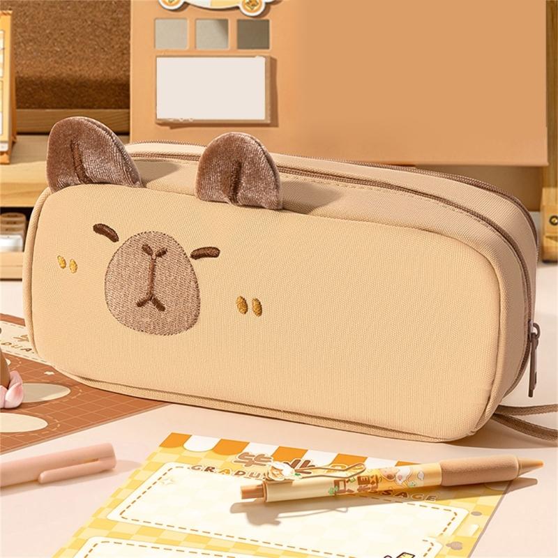 Animal Themed Pencil Pouches Large Capacity Canvas Pencil Case with Portable Lanyard For Kid Adult School Office Travel