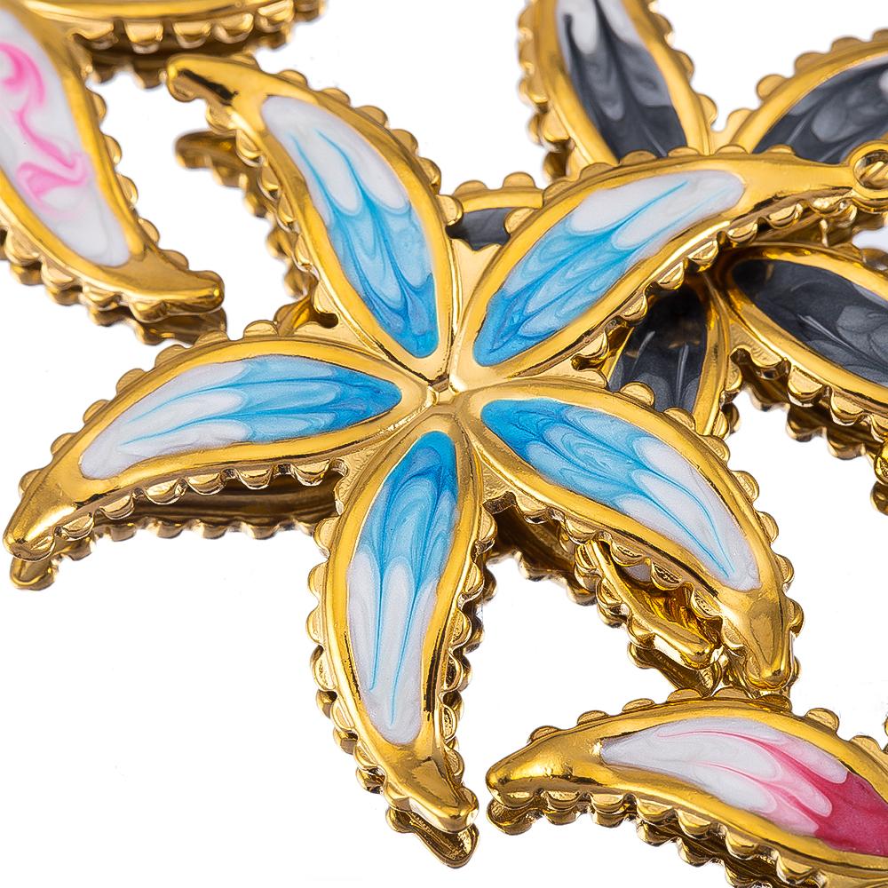 2pcs Stainless Steel Enamel Summer Starfish 4.2cm Flower Charms for DIY Earring Jewelry Materials Making Pendant Supplies Crafts