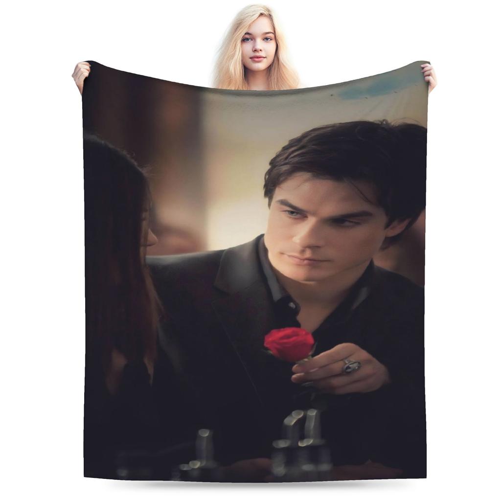Damon Salvatore Flannel Blankets Winter  Soft Throw Blanket for Girls Boys Bedroom Graphic Bedspread Sofa Bed Cover