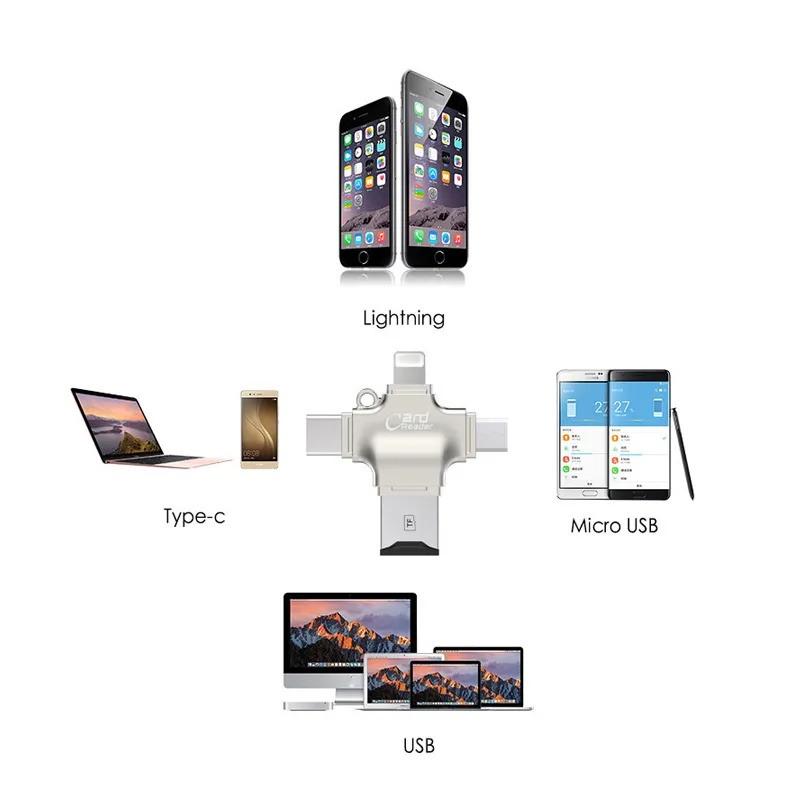 4 In 1 USB3.0 To Type C Micro SD Card Reader Micro To USB TF OTG Adapter USB A To USB C Connector for iPhone 17 16 15 14 13 12 11 Samsung Xiaomi