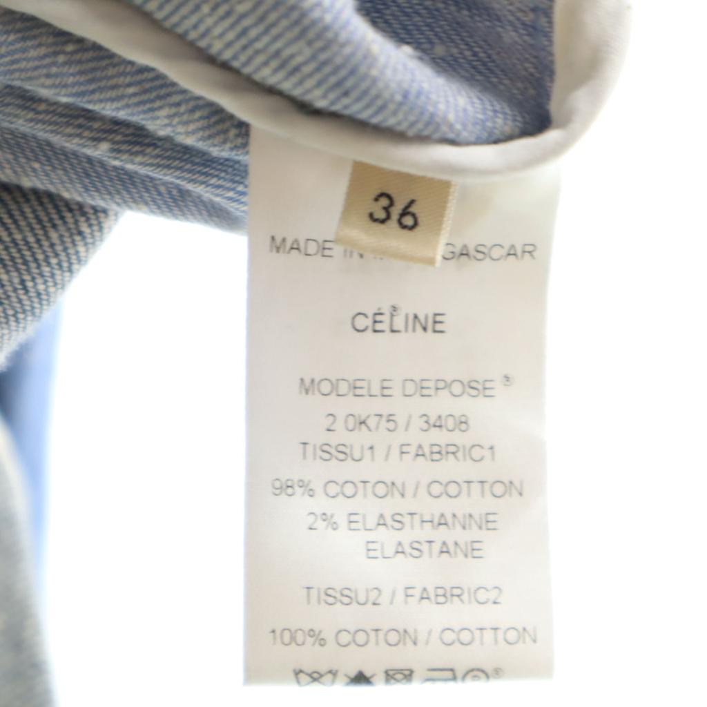 Celine Long Sleeve Two-tone Color Denim Shirt 36 Light Blue Women Used