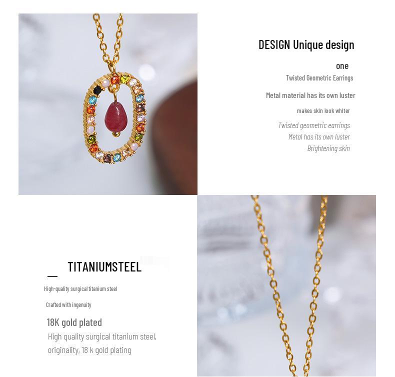Natural Agate & Czech Diamond Pendant Necklace, 18K Gold Titanium Steel Versatile Collarbone Chain Jewelry
