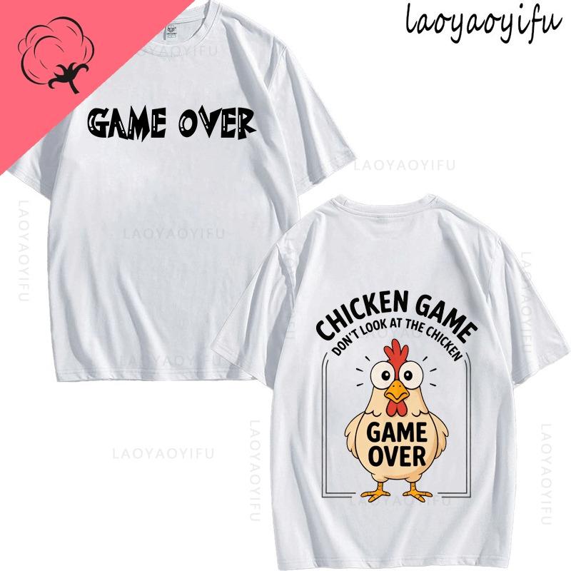 Chicken Game Theme 100Cotton Summer TShirt Shortsleev Tops Breathable Printed Fashion Mens Womens High Quality Oneck