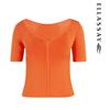 ELLASSAY Women's Retro V-Neck Short Sleeve Knit Top