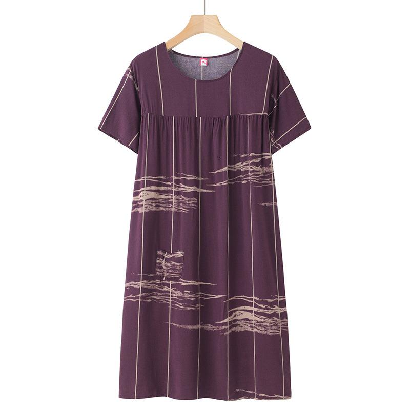 Silk-Blend Short Sleeve Nightgown for Moms, New Summer-Style Lightweight Loose Pajamas.
