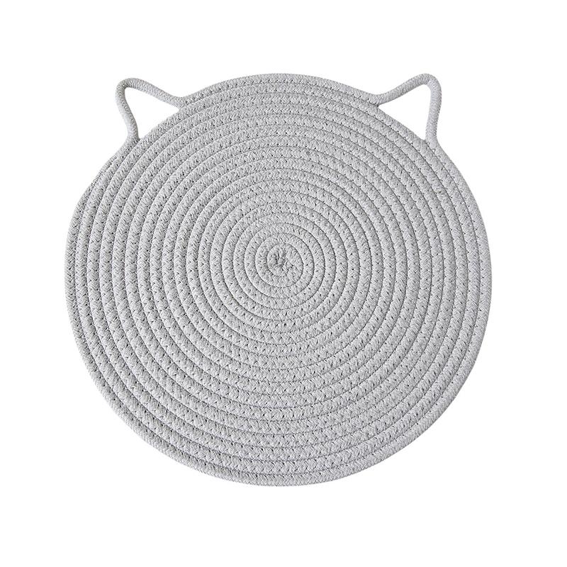 1Pc Cotton Rope Woven Insulation Pad Design Dining Table Tray Mat Insulation Pad Cartoon Cat Ear Shaped Solid Color Dining Table