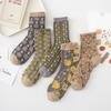 5 Pairs 3D Textured Floral Textured Socks Vintage Japanese 3D Embroidery Stockings Women