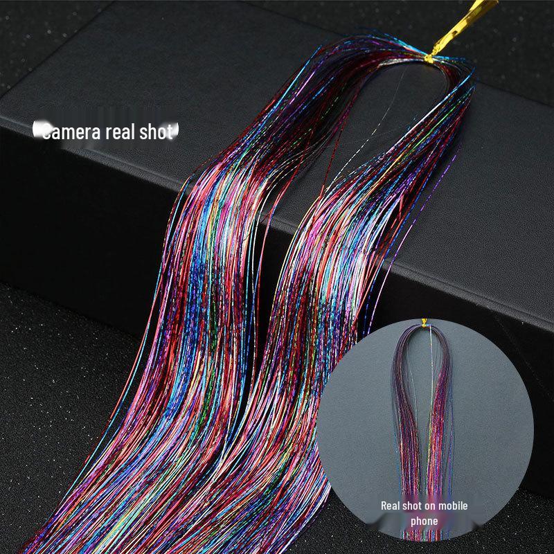 

Gold Laser Tinsel Hair Extensions - Shiny Metal Wire, Colorful and Seamless.