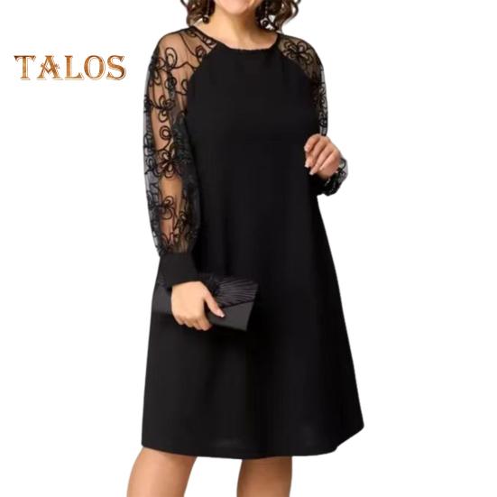 

Женское кружевное платье в стиле пэчворк с круглым вырезом и длинными рукавами, свободное летнее повседневное платье миди А-силуэта для повседневного отпуска XXXXL чёрный