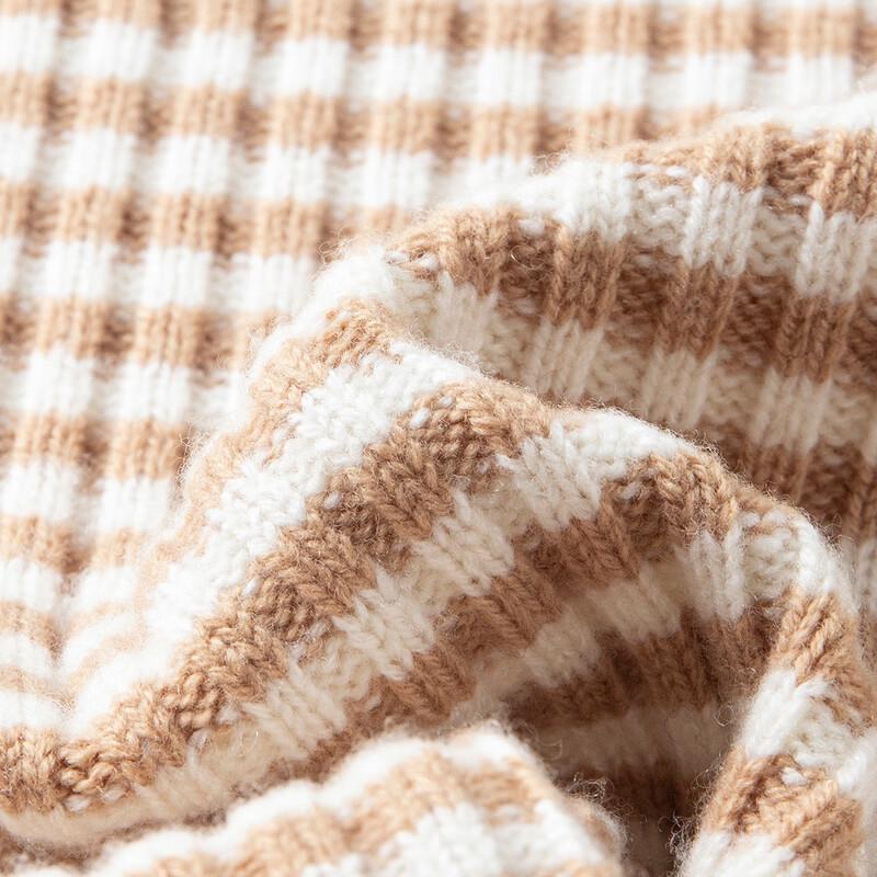 TUHUANG Women's Pure Wool Striped Colorblock Half-High Collar Sweater
