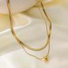 Stainless Steel Double Layer Water Drop Pendant Necklace for Women Vintage Gold Color Snake Bone Chain Necklace Jewelry Gifts