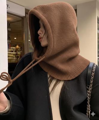 Knitted Hooded Infinity Scarf Winter Balaclava Hats Women Korean Style Neckwarmers Outdoor Warmer Neck Collar Beanies Cap