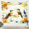 Watercolor Hummingbird Tapestry, Vibrant Wall Hanging with Colorful Hummingbirds & Cherry Blossoms on Purple Background