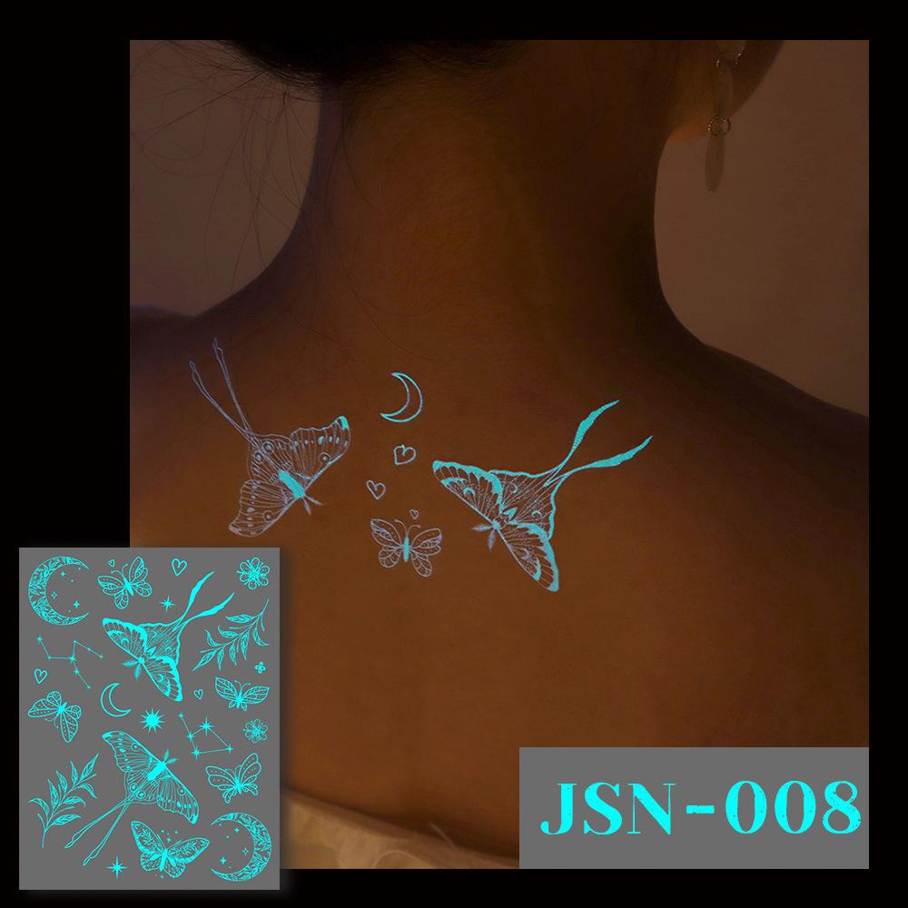 1 Sheets Luminous Glow In The Dark Body Art Temporary Tattoo Stickers, Moon Butterfly Botanical Pattern, Waterproof Fake Tattoo Sticker