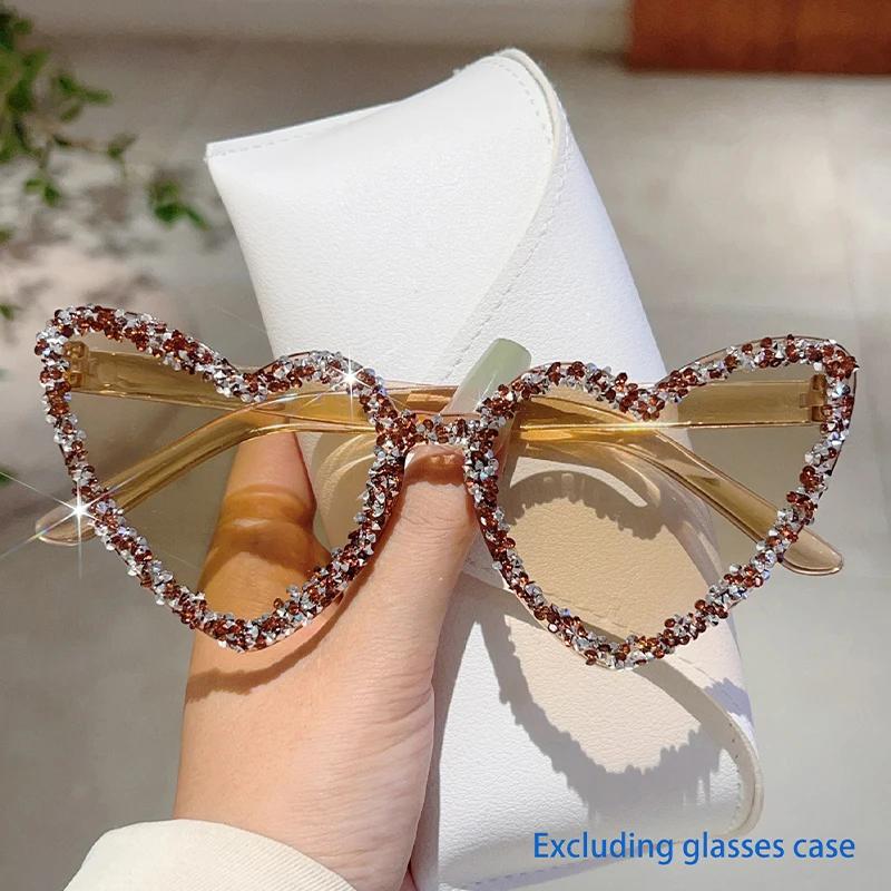 KAMMPT Heart Shaped Sunglasses with Rhinestones Women Stylish Candy Color Beach Rave Shades Trendy Sweet Handmade Sun Glasses