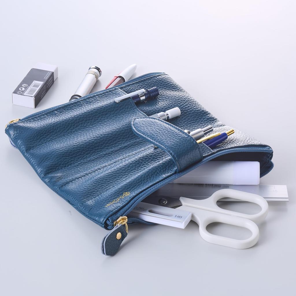 This Twin Pen Case with Two Pen Cases and an Interior Pen Holder Offers Ample Storage and Convenient Crafted from Genuine This Beautifully Colored