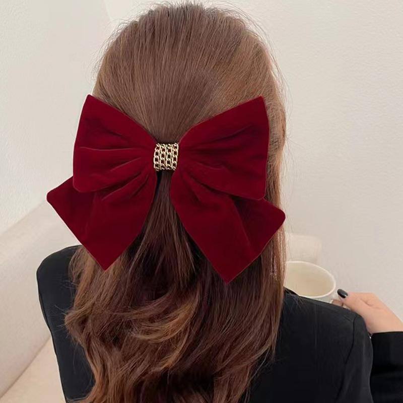 Sweet Lace Big Red Bow Clip Princess Shiny Hairpin Headdress Accessories