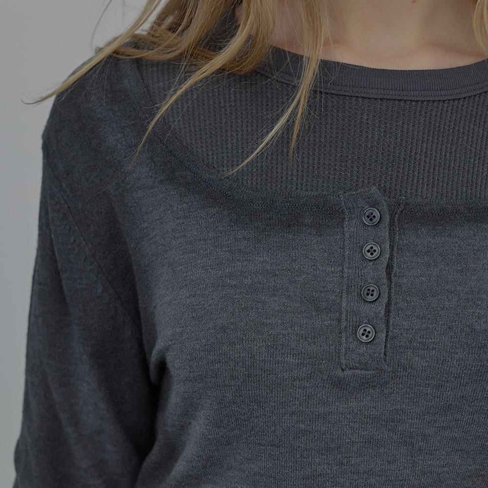 LCDC™ Spray Washed U-Neck Knit Top (Melange Grey)