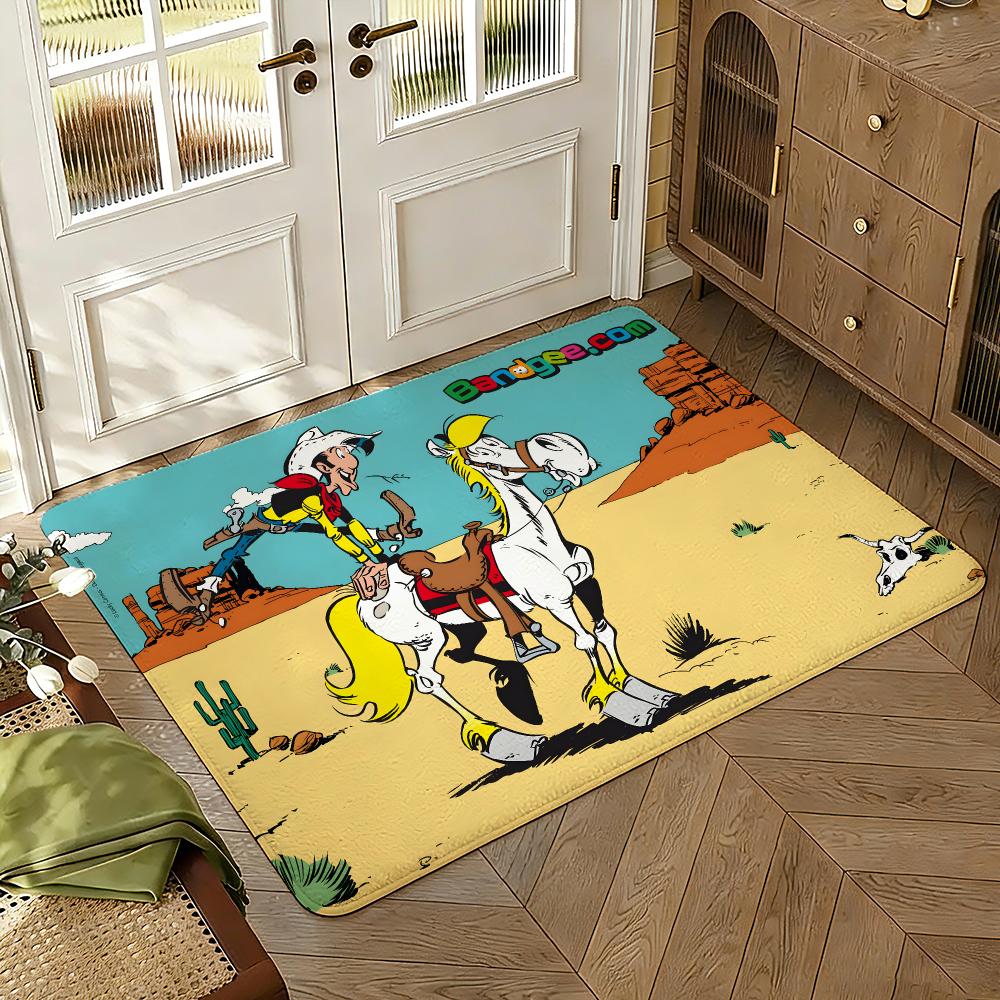 Comic Lucky L-Luke Floor Mat Soft Thickened Absorbent Non-Slip Bedroom Living Room Door Mat Home Decor Flannel Rugs