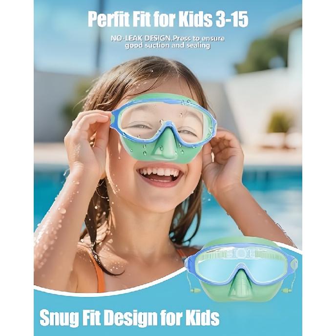 Kids Silicone Nose Cover Swim Goggles Wide View Anti-Fog UV400 Diving Glasses No Leak Pool Swimming Eyewear for Toddlers 3-122