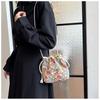 Umhängetasche Kordelzug Canvas Damentasche Blumenstickerei Ethno-Stil Kleine Tasche Crossbody Bucket Bag